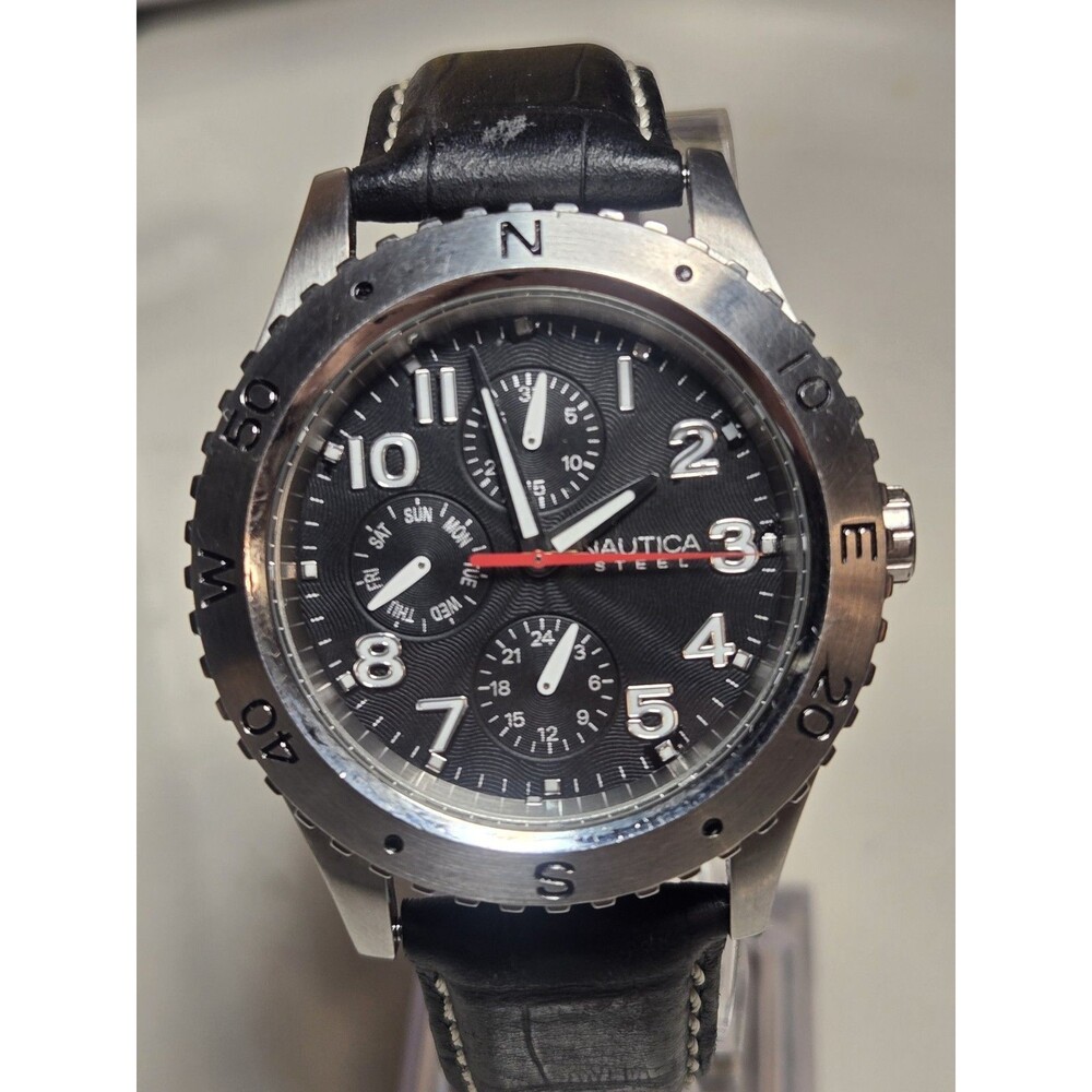Nautica Steel 41mm Black Men's Dive Watch. New Battery.